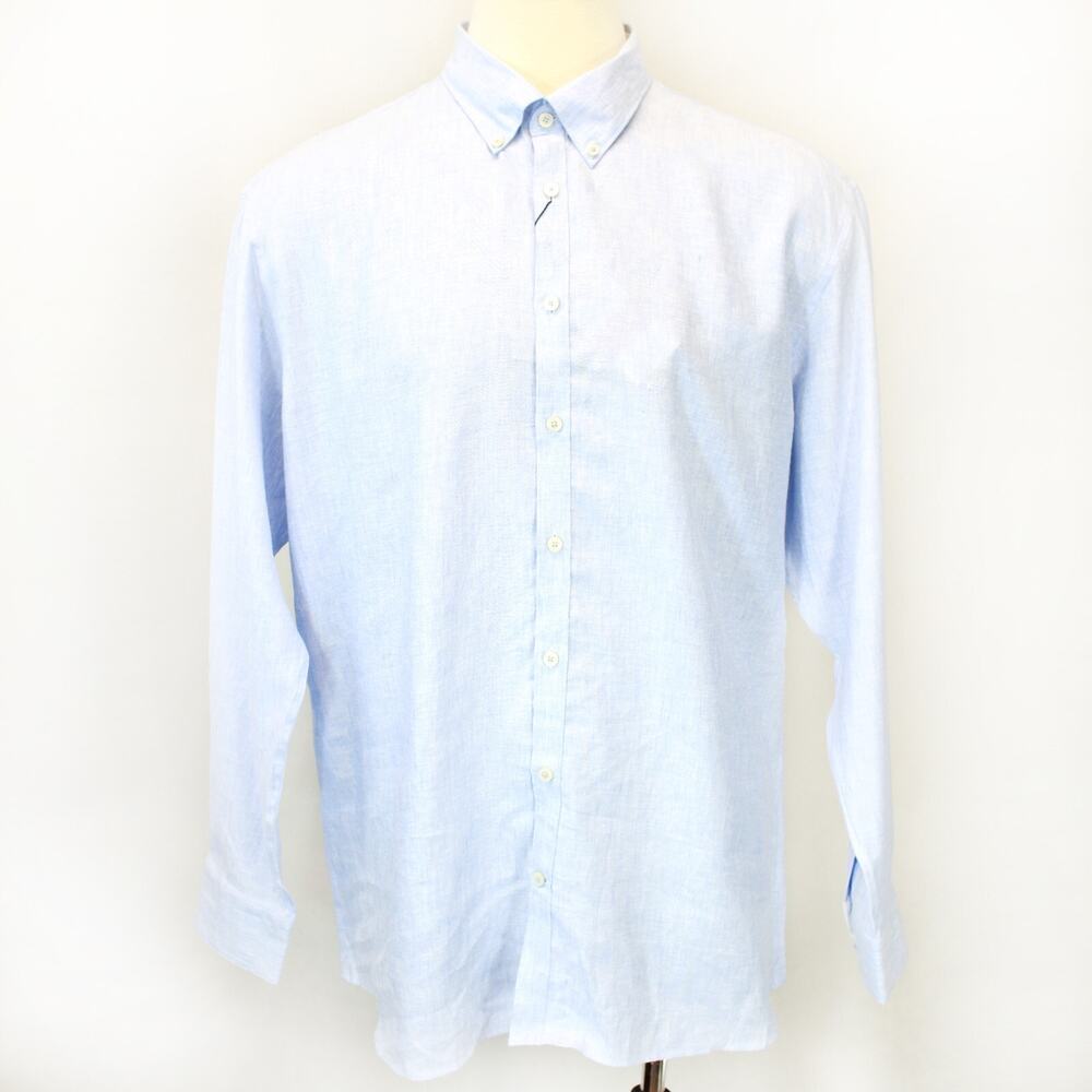 New T.M. Lewin Tessitura Monti Woven Premium blue chambray linen blend shirt XXL